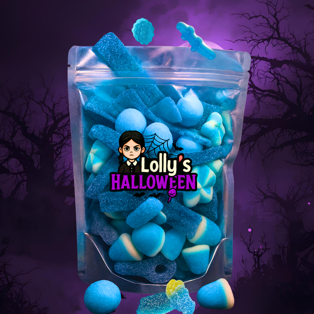 Mix de bonbons bleus, Bonbons saveur framboise.