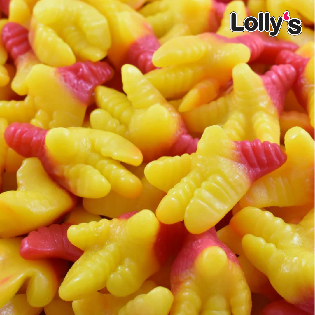 Pattes de poulet 100g, bonbons en forme de pattes de poulet. Bonbons halloween.