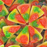 Bonbon pizza en tranche en gros plan couleur rouge et vert