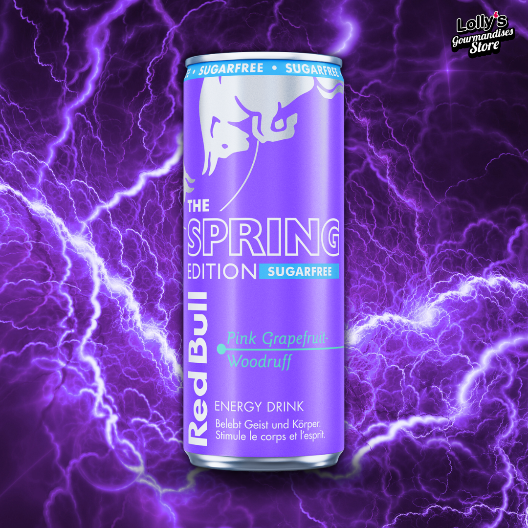 RedBull Pamplemousse Sugar Free, nouvelle boisson énergisante, cannette violette, saveur pamplemousse, boisson sans sucre.