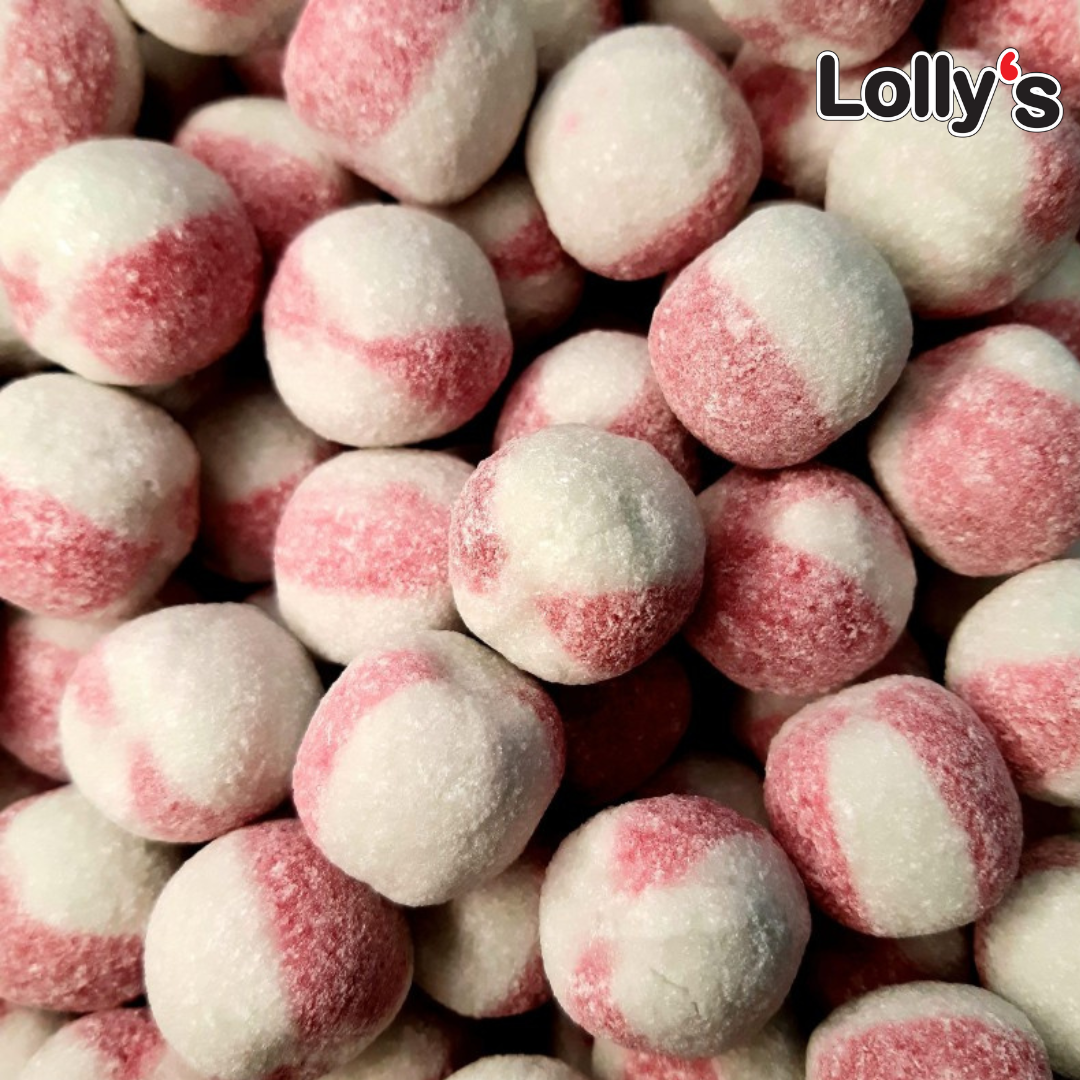 Bonbon en forme de boule bicolore rouge et blanc acidulés goût pastèque