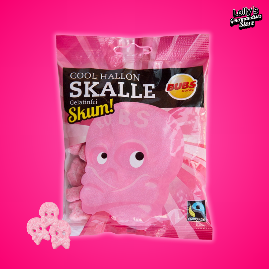 Bubs tête de mort à la framboise, sachet de 90g.