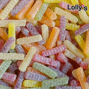 Bonbon en forme de frite, enrobés de sucre et multicolores (rose, violet, jaune, orange, vert...).