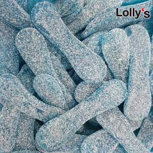 Bonbon bleu acidulés goût framboise en gros plan.