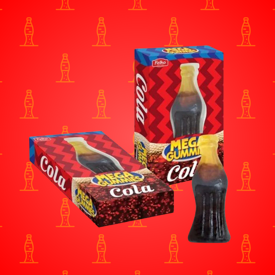 Cette image présente une bouteille cola géante, il s'agit du méga gummies bouteille cola ! Ce bonbon géant est semblable aux petites bouteilles cola que nous avons l'habitude de manger, sauf que celle ci est au format géant ! 