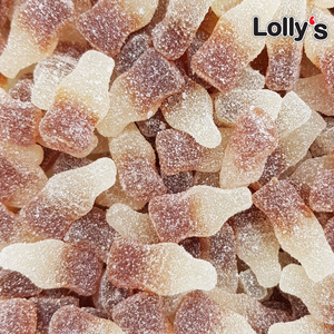 Petite bouteille de coca cola acidulés en gros plan.