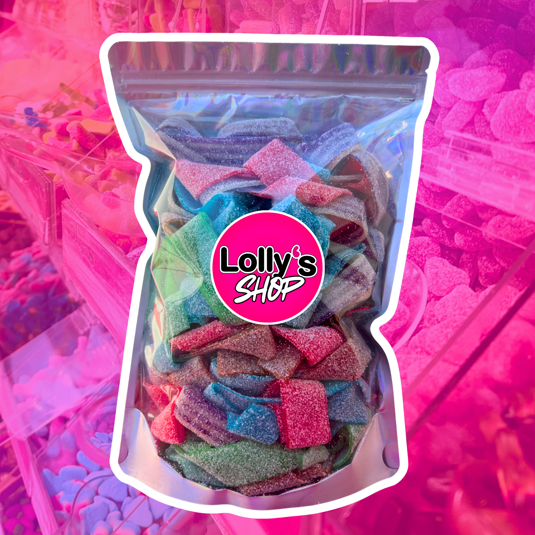 Mix de bonbons exclusivement composé de ceintures acidulées avec des goûts différents. 