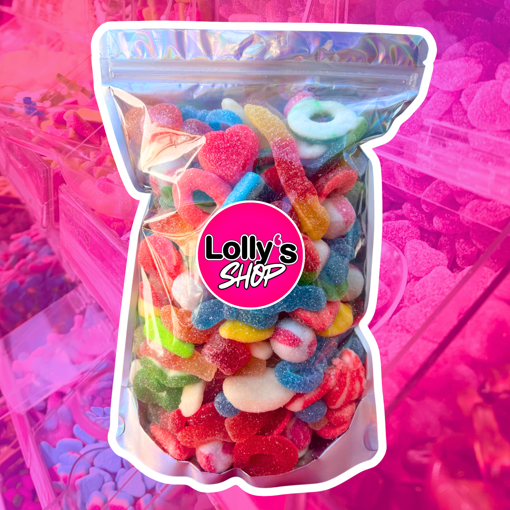 Mix contenant différents bonbons Lolly's, l'ensemble des références sont acidulées.  