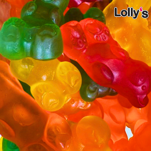 Bonbons en forme d'oursons XXL de couleur verte, rouge et jaune. Il ont une texture lisse et gélatineuse.