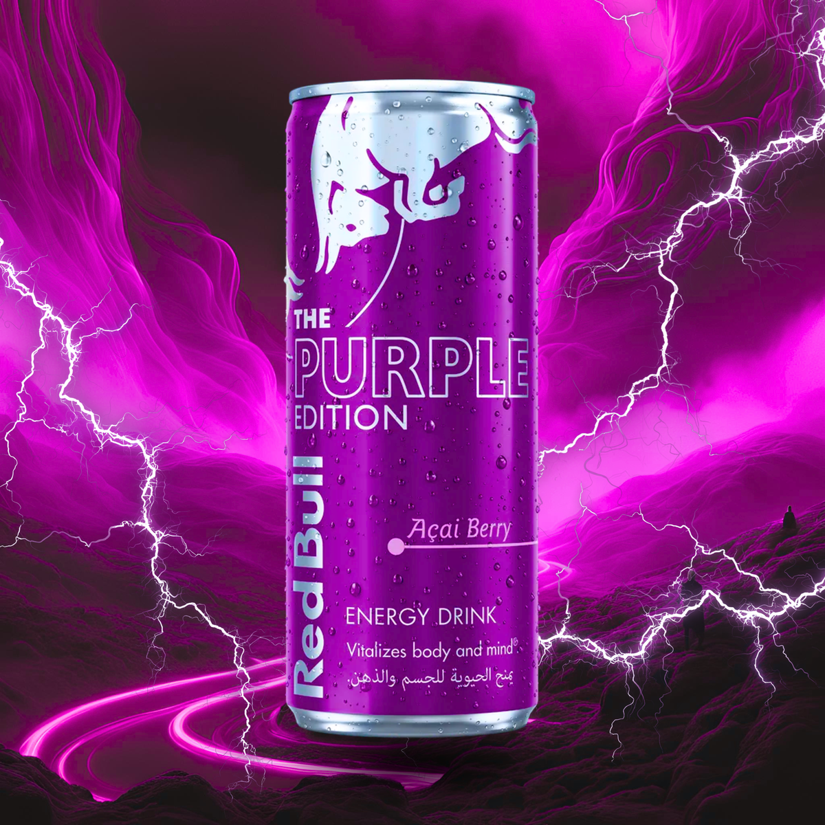 Cannette de Redbull Açaï, couleur violette.