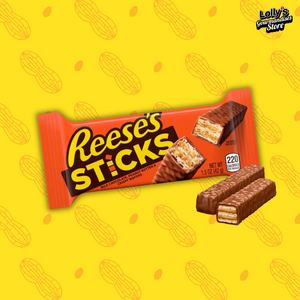 La gourmandise Reese's sticks emballée dans un packaging orange présente son sanck sucré et irrésistible : une gaufrette croquante au beurre de cacahuète recouverte de chocolat au lait.