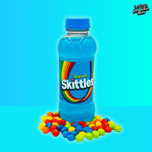 Skittle Tropical 414ml, une boisson sucrée inspirée des célèbres bonbons fruités skittles. 