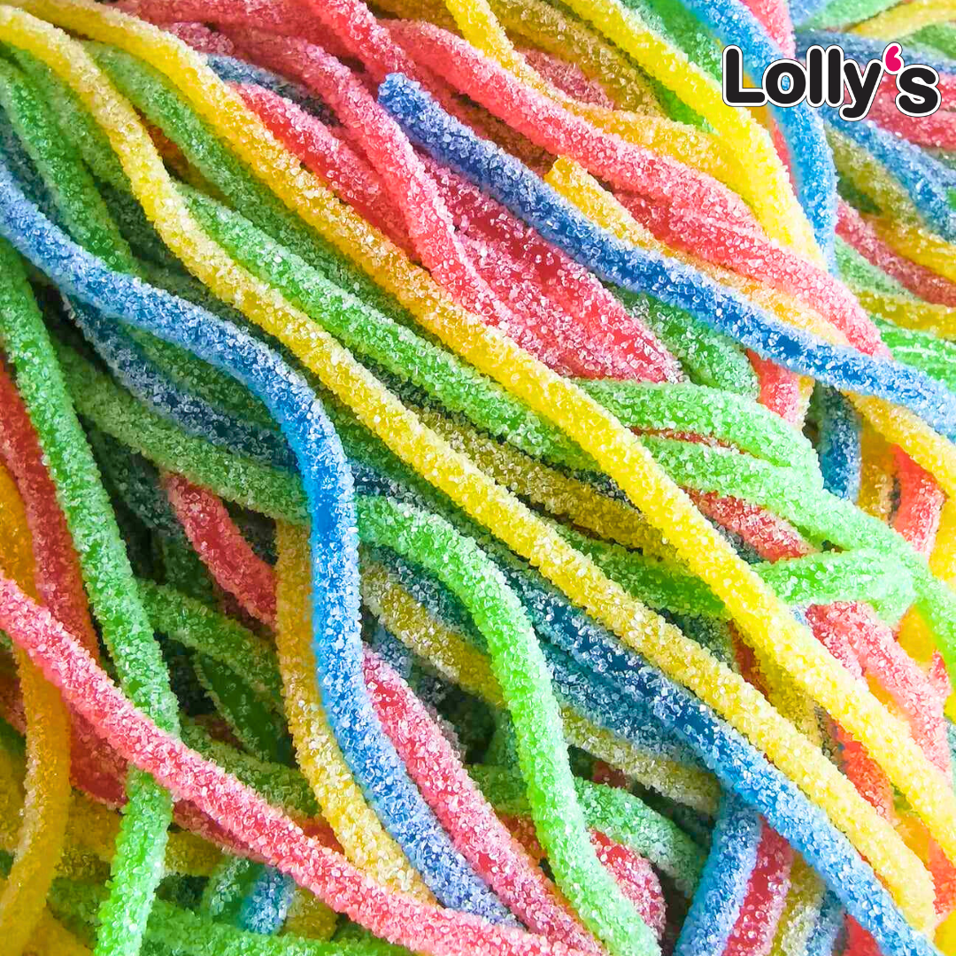 Spaghetti multifruit acides, bonbons acides, fils bonbons acidulés. 